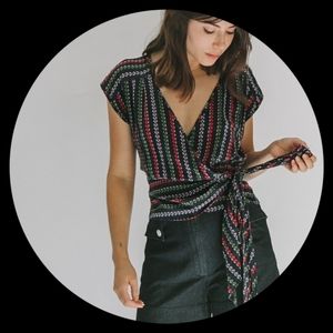 Nanette Lepore Daisy Silk Wrap Top w/ Bow Tie sz 8